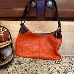 Dooney & Bourke Harrison Orange Pebble Leather Brown Trim Hobo Shoulder Bag